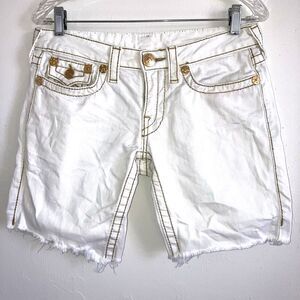 True Religion White Denim Shorts with Gold Details